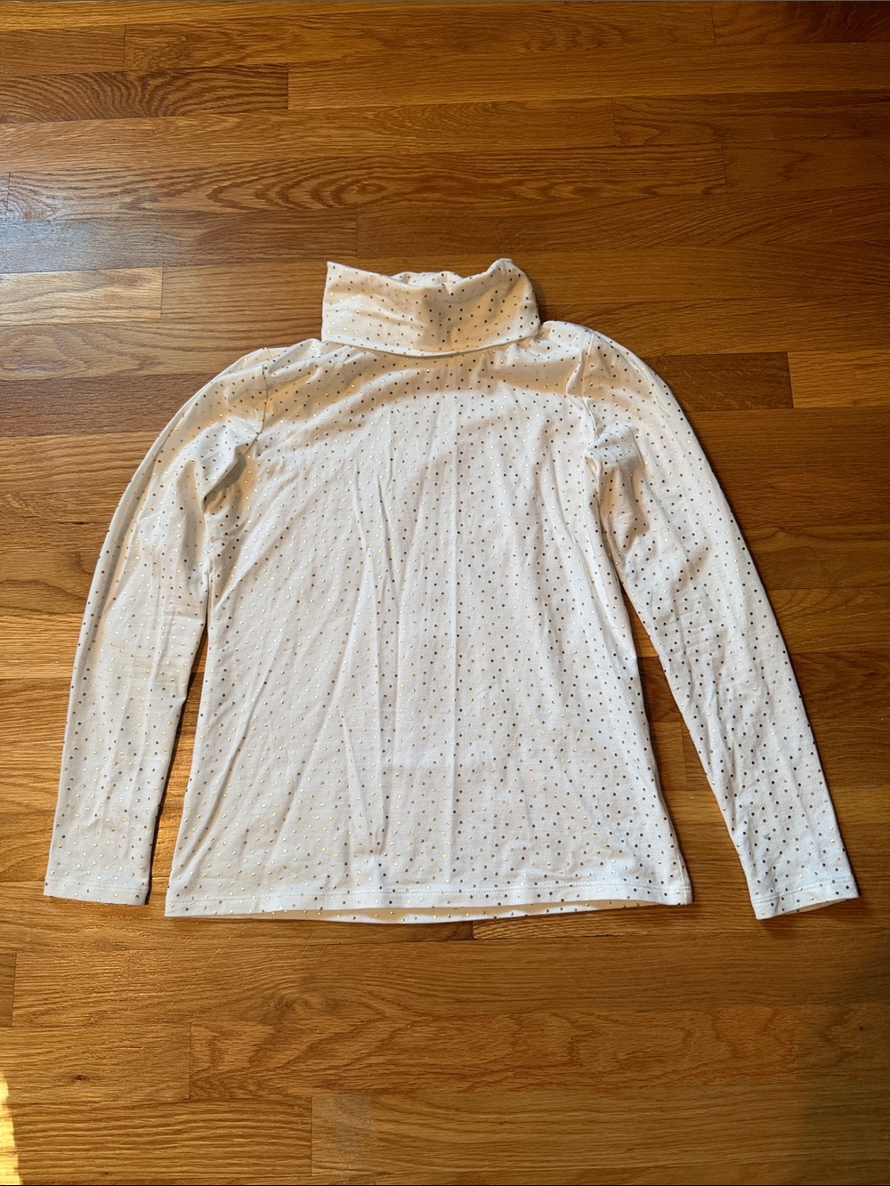 Talbots White Long-Sleeve Turtleneck with Tiny Dot Print